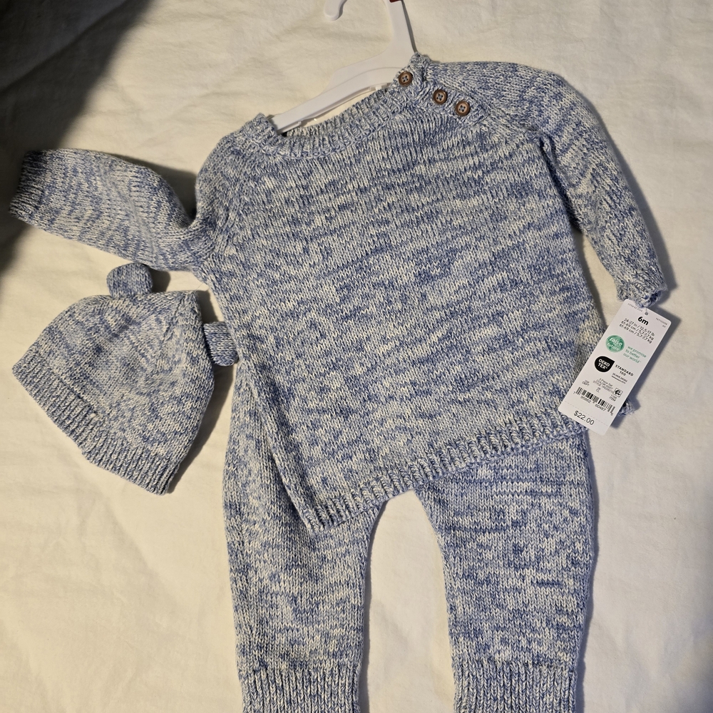Blue Knit Baby Outfit Set